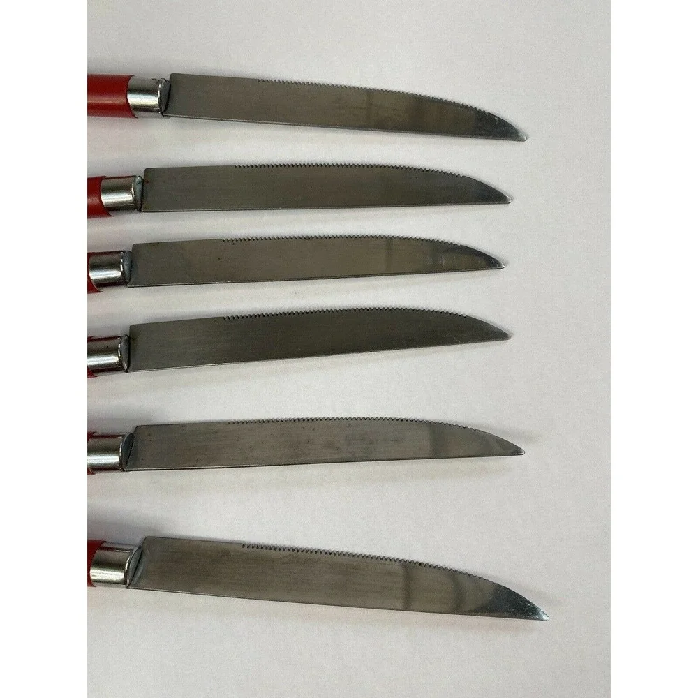 Totally Today RED Plastic Handle Stainless Flatware - Six pieces Steak￼ Knifers